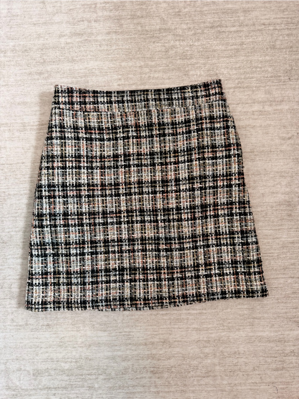 LOFT Tweed Pencil Skirt in Black and Cream Plaid